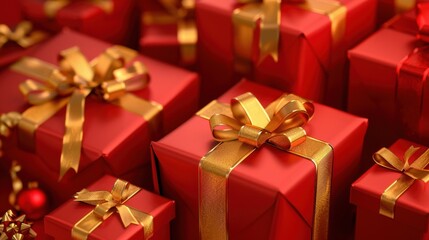 Obraz premium Red Gift Boxes with Golden Ribbons
