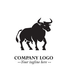 Bull Logo Symbol Black on White Background in Bold Powerful Minimalist Vector Design for Branding