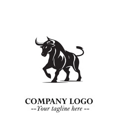 Bull Logo Symbol Black on White Background in Bold Powerful Minimalist Vector Design for Branding