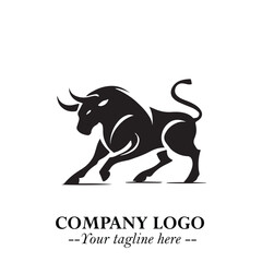 Bull Logo Symbol Black on White Background in Bold Powerful Minimalist Vector Design for Branding