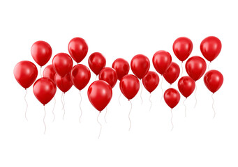 Floating cluster of red balloons on transparent background