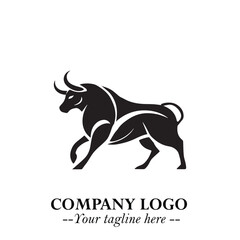 Bull Logo Symbol Black on White Background in Bold Powerful Minimalist Vector Design for Branding