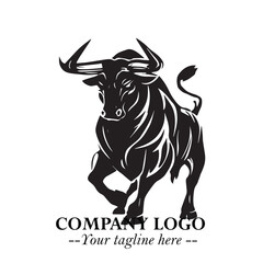 Bull Logo Symbol Black on White Background in Bold Powerful Minimalist Vector Design for Branding