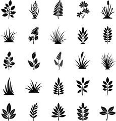 Vector art of collection of various leaf and grass icons