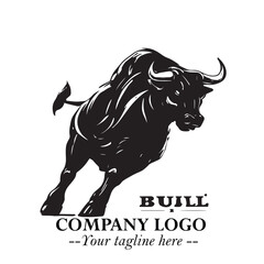 Bull Logo Symbol Black on White Background in Bold Powerful Minimalist Vector Design for Branding