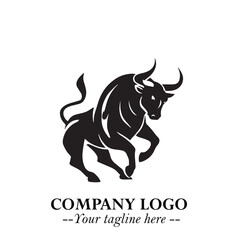 Bull Logo Symbol Black on White Background in Bold Powerful Minimalist Vector Design for Branding