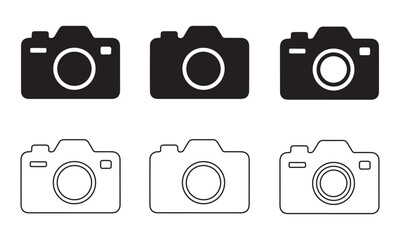 Camera icon vector set, photo camera symbol, photography camera line art. vector illustration