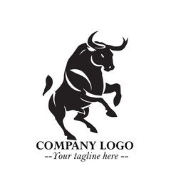 Bull Logo Symbol Black on White Background in Bold Powerful Minimalist Vector Design for Branding