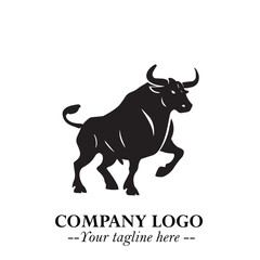 Bull Logo Symbol Black on White Background in Bold Powerful Minimalist Vector Design for Branding