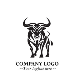 Bull Logo Symbol Black on White Background in Bold Powerful Minimalist Vector Design for Branding