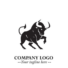 Bull Logo Symbol Black on White Background in Bold Powerful Minimalist Vector Design for Branding