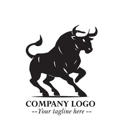 Bull Logo Symbol Black on White Background in Bold Powerful Minimalist Vector Design for Branding