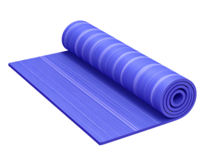 FirFirefly_Rolled up colorful striped mat with purple icon isolated on white transparent backgro  
