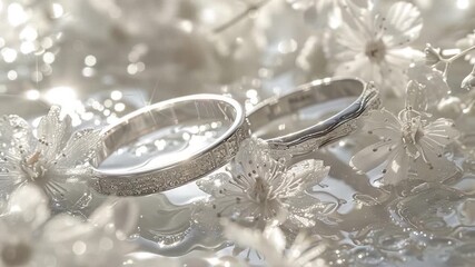 video A pair of wedding rings resting on a table, possibly used for a special occasion or ceremony