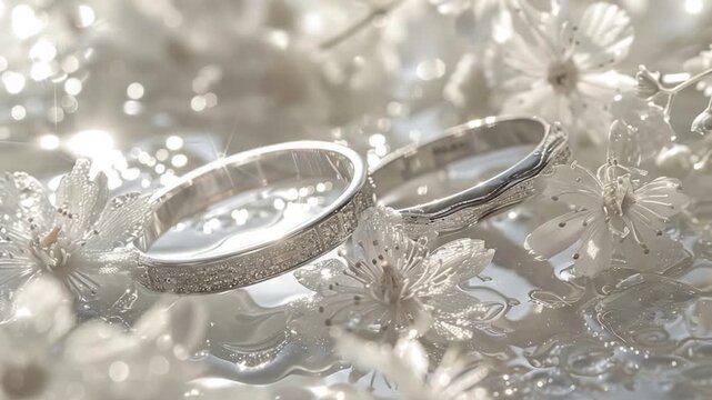 video A pair of wedding rings resting on a table, possibly used for a special occasion or ceremony