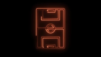Orange neon soccer field animation on black background glowing sports arena - Powered by Adobe