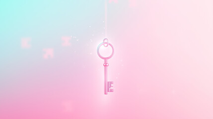A vintage key is suspended against a dreamy background, evoking feelings of nostalgia and curiosity