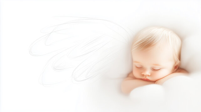A serene baby sleeping peacefully with angelic wings, embodying innocence and tranquility