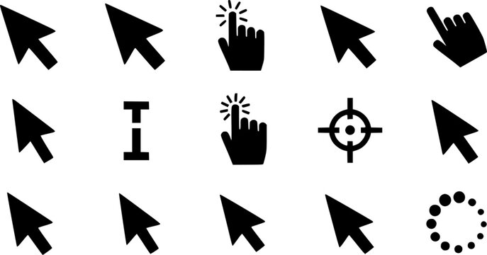 Cursor icons set and Computer curser vector icon Pointing sign Curser silhouette vector art of illustration
