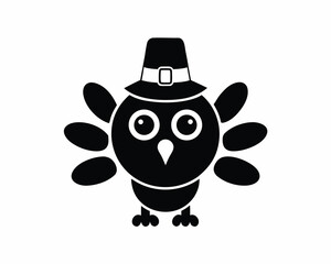 turkey with pilgrim hat icon Thanksgiving silhouette vector illustration