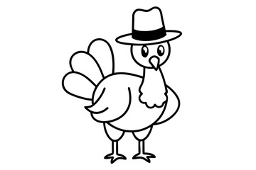 line art turkey with pilgrim hat Thanksgiving silhouette vector illustration