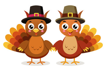turkey with pilgrim hat Thanksgiving isolated on white background