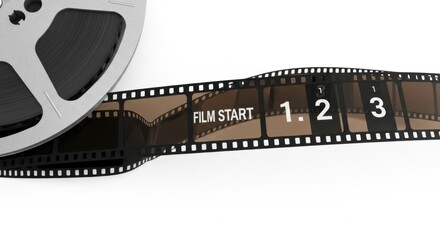 Classic Film Reel and Black and White Countdown Footage on White Background