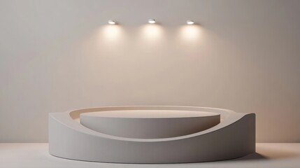 Minimalist, round podium, modern, studio background, product display