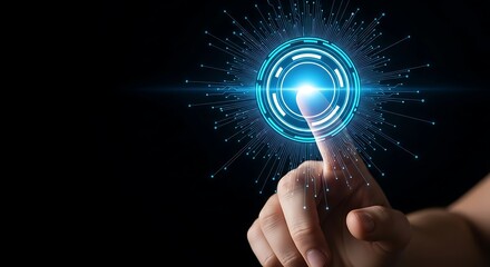 Human Hand Interacting with Digital Futuristic Technology, Creating Visual Connectivity, Connecting to the Future of Innovation.