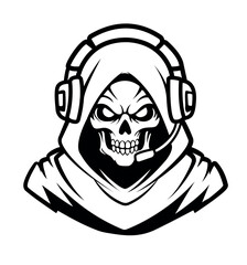 Hooded Skull Gamer Silhouette Vector – Dark Gaming Emblem with Headset