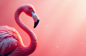 Fototapeta premium A pink flamingo standing gracefully against a soft pink background with subtle light bokeh effects