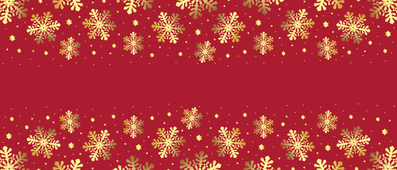 Red christmas background with golden snowflakes