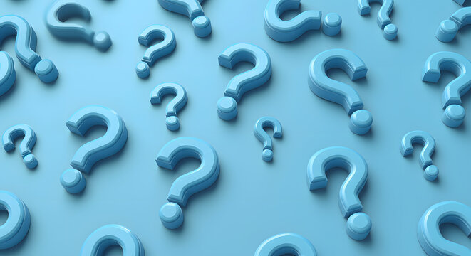 Abstract blue background with question marks symbolizing curiosity