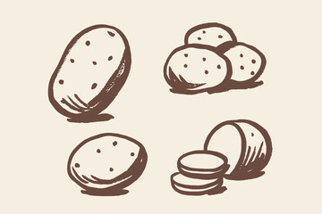 Potato hand drawn sketch rustic bold outline food vector illustration