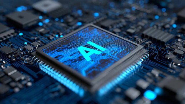 Explore the power of artificial intelligence in modern technology with close-up views of advanced circuits and microchips showcasing AI capabilities in action