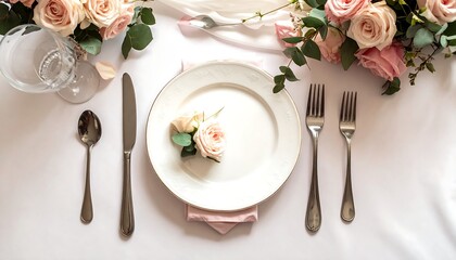 Elegant table setting with floral arrangement and fine dining
