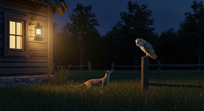 A Kodkod Caught in a Standoff with a Barn Owl in a Rural Chilean Farmstead