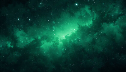 Vibrant green nebula with countless stars in deep space