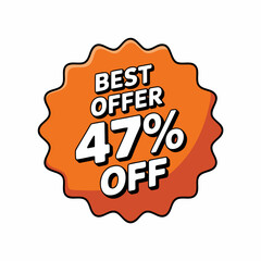Eye-catching orange 47 percent off best offer badge label sticker isolated on white background for marketing and promotions savings