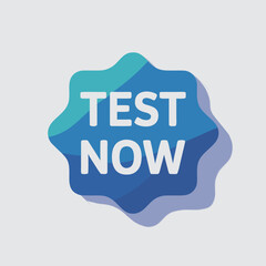 Graphic design of a blue abstract shape with the text TEST NOW suitable for a website button or social media badge vector design