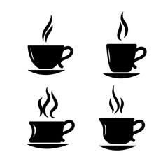Four Hot Coffee Cups  Silhouettes Vector Illustration Set