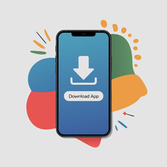 Modern smartphone download app symbol on screen with colorful abstract background mobile phone concept design illustration