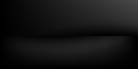Limbo black background. Abstract dark gradient backdrop. Color wall of studio, room, stand for product display or photo. Modern banner with empty place for advertising text. Vector illustration.