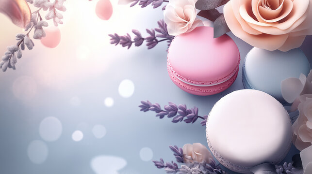 Close-up of colorful macarons with a soft-focus background, showcasing delicate textures and vibrant hues