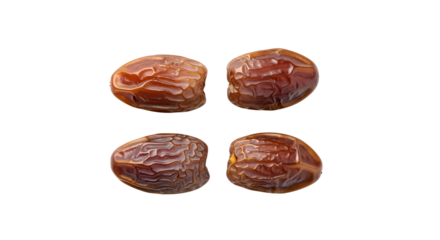 Four Dried Medjool Dates Product Shot isolated PNG with Transparent Background