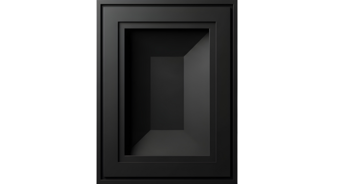 Minimalist deep black rectangular niche display frame isolated on white background 3D rendering