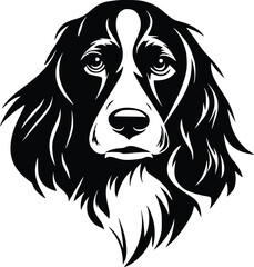 Welsh Springer Spaniel head silhouette with long ears, soft coat, and gentle gaze in black vector