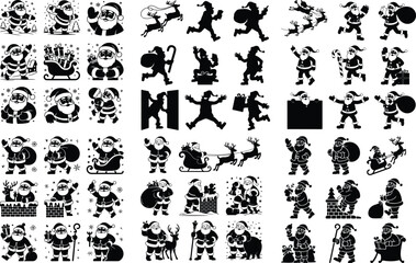 Santa Claus Silhouette Icon Set Christmas Santa Icon Silhouette Collection