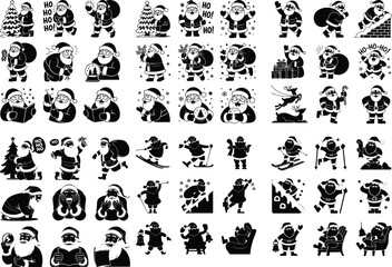 Santa Claus Silhouette Icon Set Christmas Santa Icon Silhouette Collection