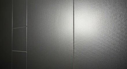 Close-up view of dark gray textured tiles, light reflection, geometric patterns